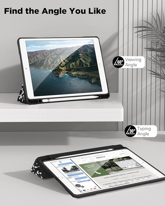 TiMOVO Case for iPad 9th/8th/7th Generation 10.2 inch Black | Pencil Holder Slim Trifold Stand Protective Cover Clear Transparent Back Shell Auto Wake/Sleep