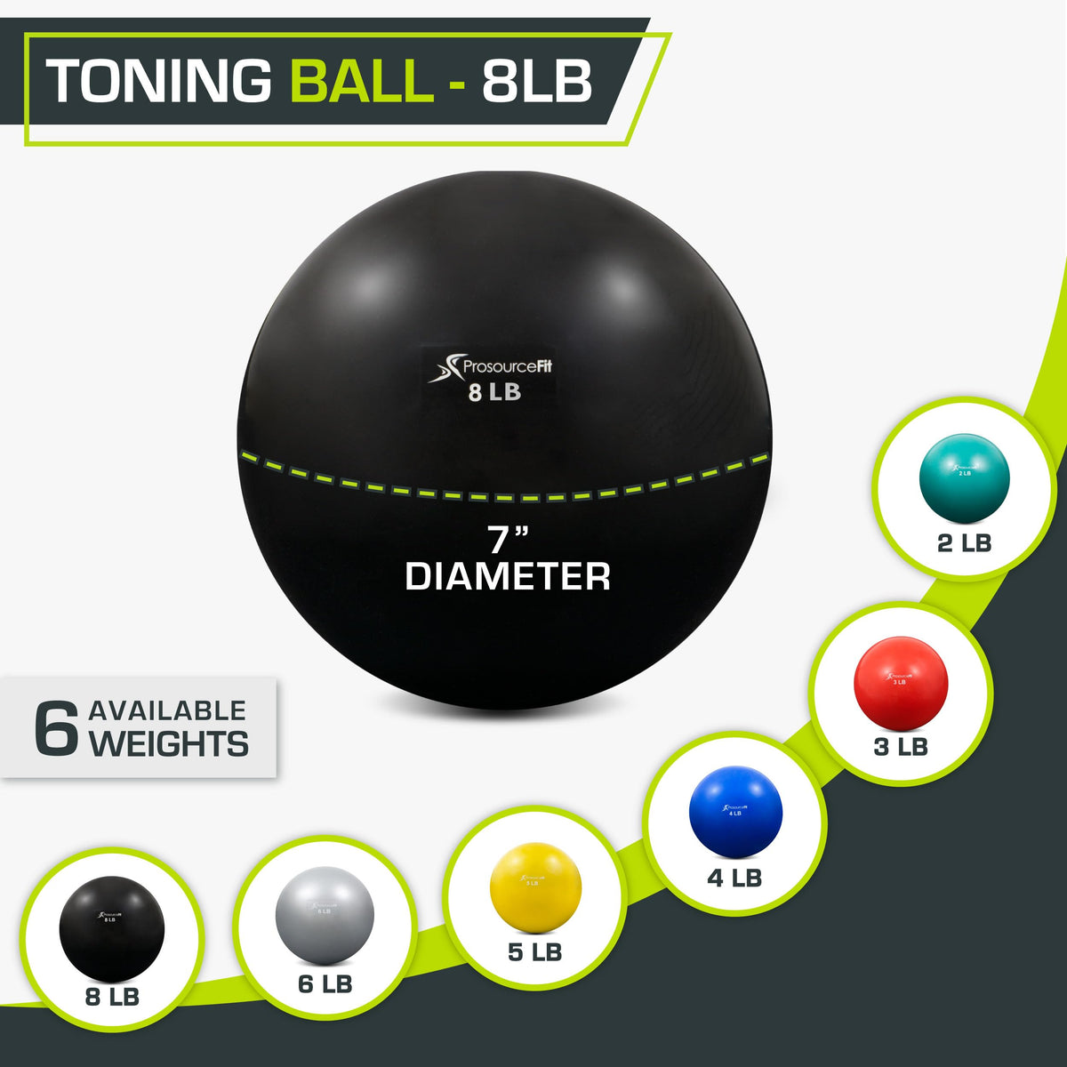 ProsourceFit Weighted Toning Exercise Balls for Pilates, Yoga, Strength Training and Physical Therapy, 8 lb, Black