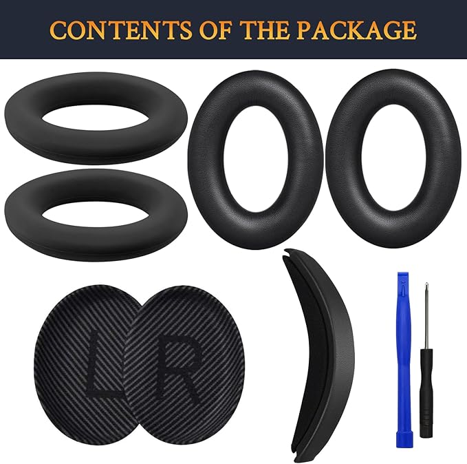 SOULWIT Ear Pads Cushions + Headband + Silicone Earpads Cover Protector, Replacement Kit for Bose QuietComfort 35 QC35, QC35 ii Over-Ear Headphones - Black