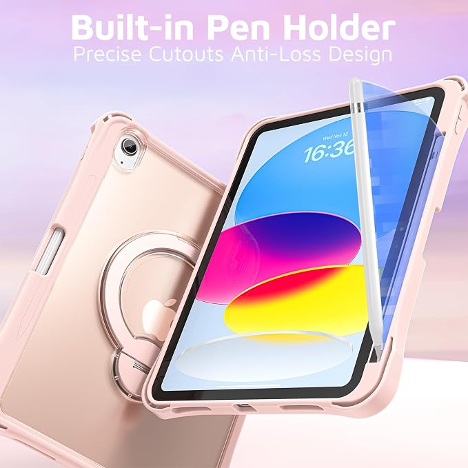 Dteck for Apple iPad 11 inch (A16 11th Gen) iPad 10.9 inch (10th Gen) Slim Clear Case with Kickstand Pencil Holder Reinforced Shockproof Corners Soft TPU Lightweight Protective Cover Transparent