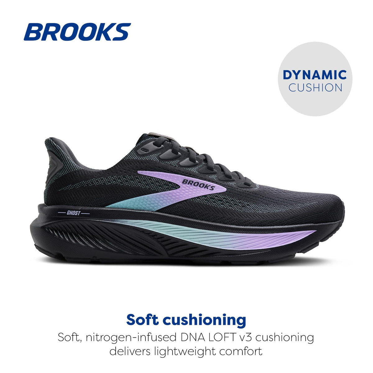 Brooks Women’s Ghost 17 Neutral Running Shoe - Grey/Clearwater/Purple - 10.5 Wide