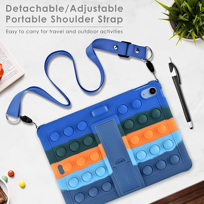DETUOSI Silicone Case Compatible with iPad (A16) 11th Generation 11 Inch 2025 for iPad 10th Gen 10.9 Soft Case with Shoulder Strap &amp Stylus Pen Multi-Viewing Angles Black