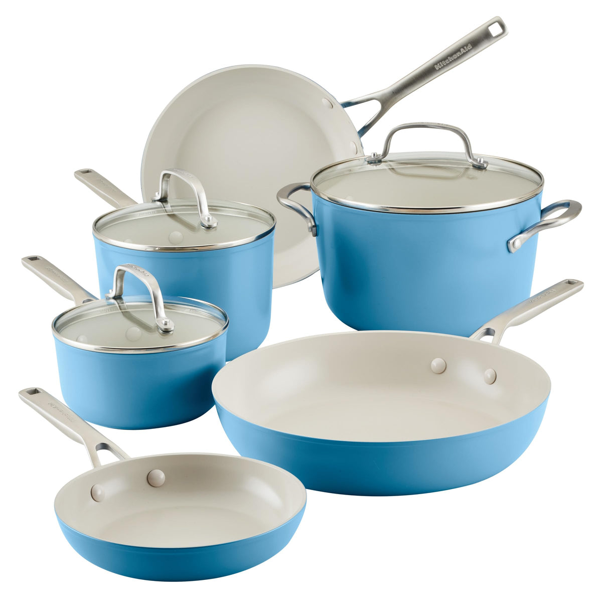 KitchenAid Hard Anodized Ceramic 9-Piece Nonstick Cookware Set – Includes Fry Pans, Saucepan, Stockpot, Durable, Even Heating, Oven Safe to 500°F, Empire Red
