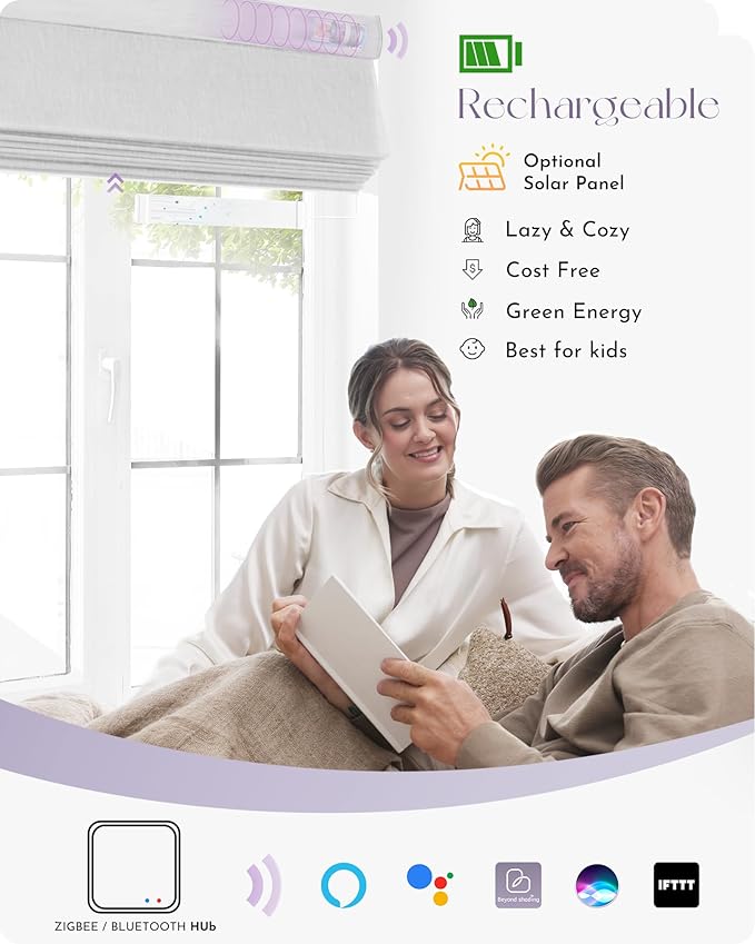 Graywind Smart Roman Shades 20% Blackout Compatible with Alexa Google Rechargeable Motorized Window Blinds Remote Control View Visible Plain Fold, Custom Size (Semi-Sheer Grey)