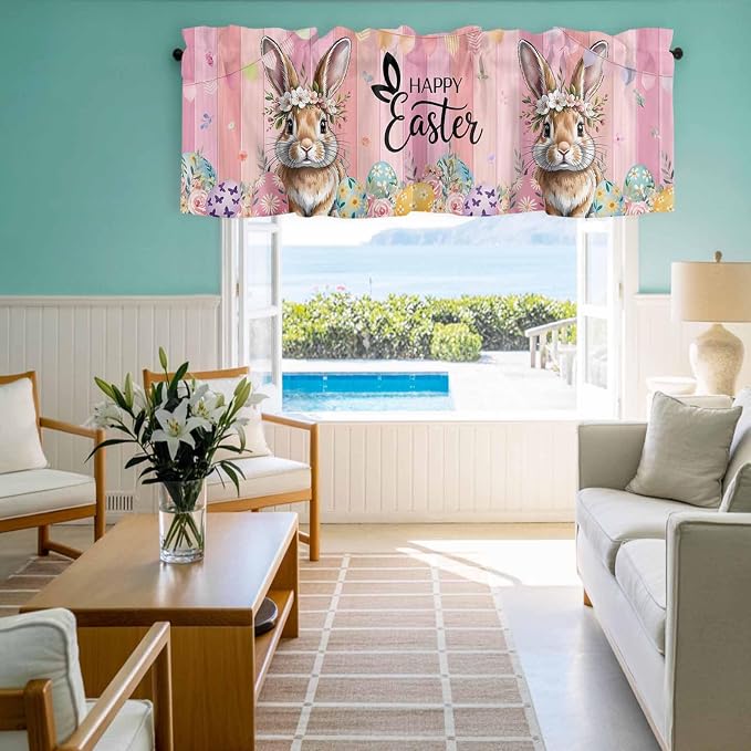 Easter Curtain Valances for Windows, Kitchen Valance Window Treatment, Spring
