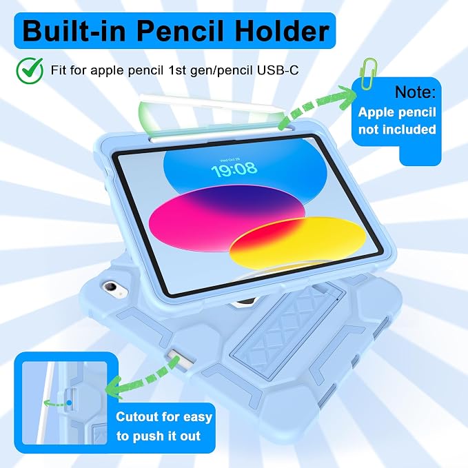Case for iPad 11 11th Gen (A16) 2025 &amp 10th Gen 2022 10.9 Purple+Green | Kickstand | With Pencil Holder | Drop-Proof Silicone+Hard Shell | Raised Edge Protects Screen&ampCamera | Heavy Duty Pr