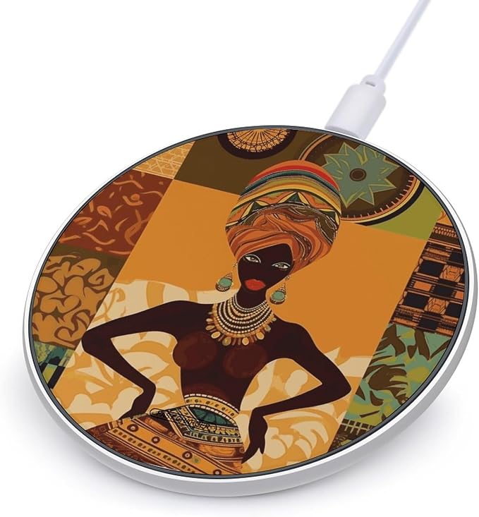 African Woman Wireless Charger Fast Charging Pad | Anti-Slip Qi Certified Wireless Charging Pad for All Phones with Wireless Charging Function for Home Office Travel