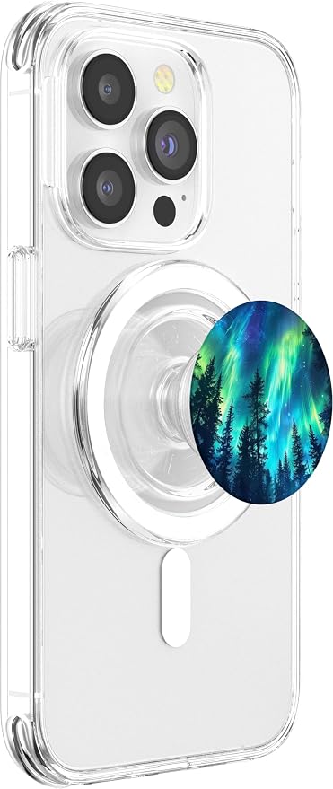 Aurora Northern Lights Pine Tree Teal Mountain Forest Nature PopSockets MagSafe PopGrip for iPhone