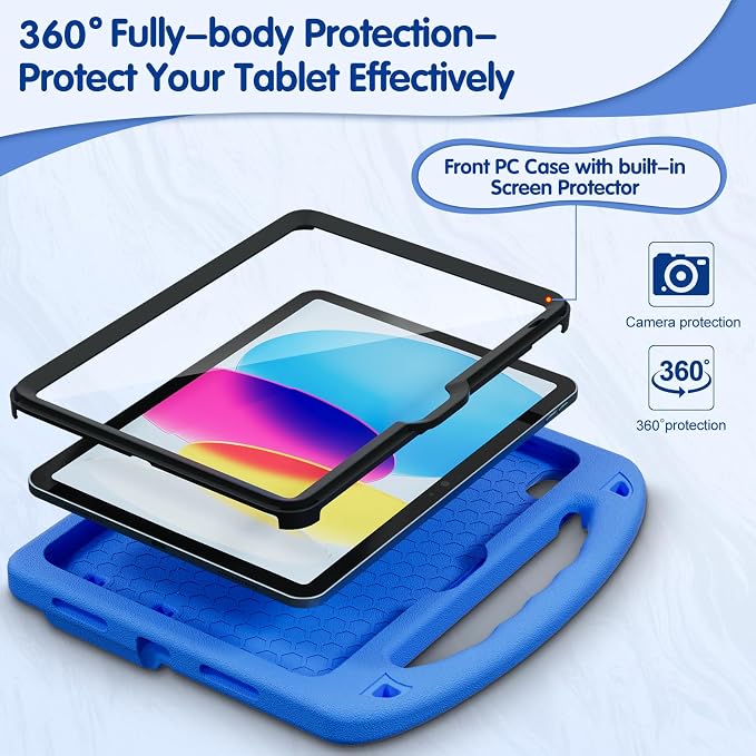Kids Case for iPad A16 11th/ 10th Generation (2025/2022 Model) | iPad 11/ iPad 10 Full-Body Drop Protection cover with Screen Protector EVA Shockproof Handle Stand Black
