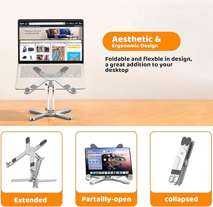 Laptop Stand with 360 Rotating Base, Computer Notebook Laptop Riser Metal Holder for Desk Collaborative Work, Fully Foldable for Easy Storage, Fits All MacBook, Laptops up to 16 inches