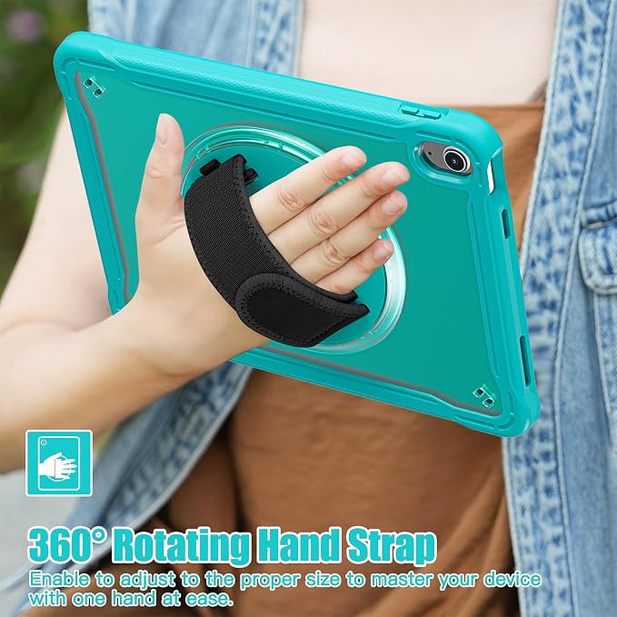 Case for iPad (A16) 11th/10th Generation 2025/2022 11/10.9 inch Rugged Shockproof Protective Cover with Screen Protector 360° Rotating Hand Strap&ampStand Pencil Holder Black