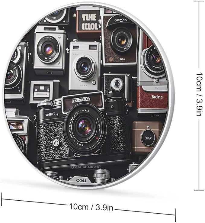 Retro Cool Camera Collection Wireless Charger 10W Portable Fast Wireless Charging Pad Compatible with Phone Slim Charging Station Lightweight Charger Mat Charging Block for Travel Home Office