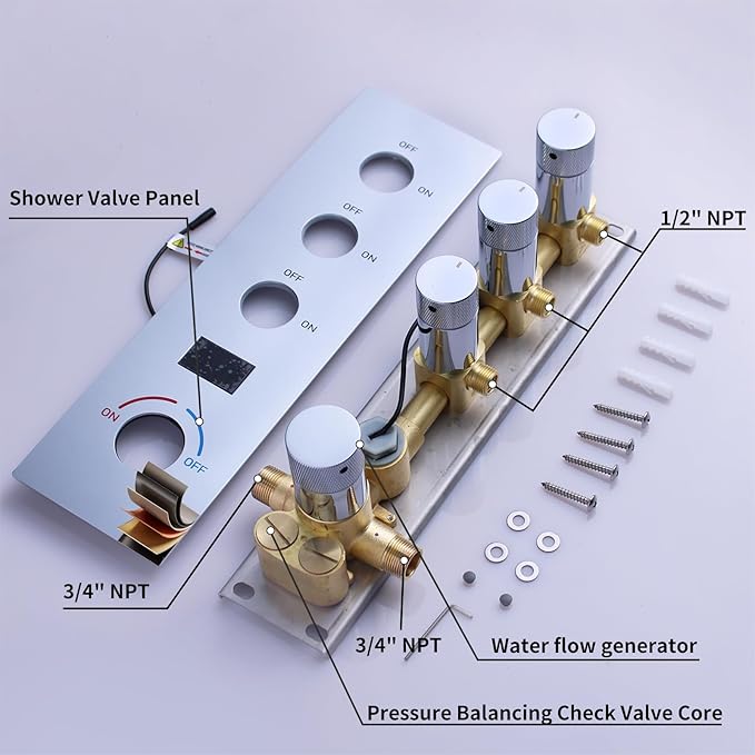 KATAIS Digital Tempreature Display Full Body Shower System Wall Mounted 8 Inch Rain Shower System with 6 PCS Body Jets, Handheld Spray, Chrome Shower Fixtures