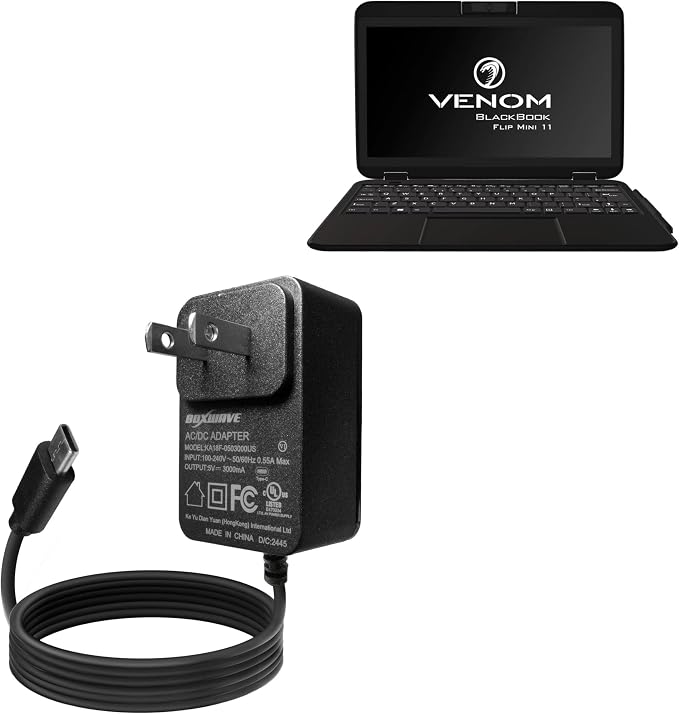 BoxWave Charger Compatible with Venom BlackBook Flip Mini 11 - Wall Charger Direct (15W) Rapid Charge Your Device with Built-in 3ft Cable