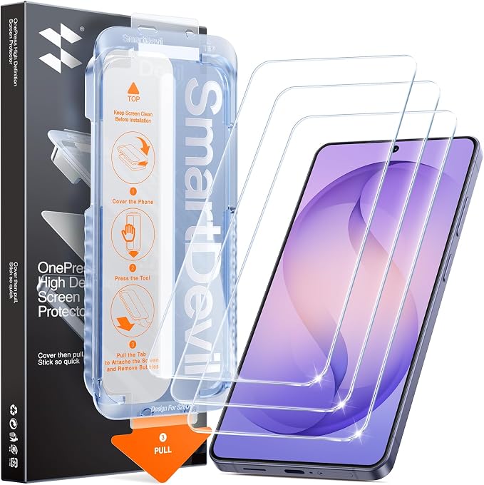 SMARTDEVIL [3 Pack for Samsung Galaxy S24 Screen Protector Finger Print Reader Compatible Fast &amp Easy Installation Clear 9H Tempered Glass Film Alignment Frame [Dust-Free &amp Bubble-Free]