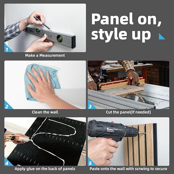 Art3d 4-Piece 94 x 12.6 Inch Acoustic Lightweight Slat Wall Panel - Waterproof Wood Textured Wainscoting Panel of 33 Sq.Ft for Bedroom, Home Theater Office Accent Wall, Matte Black