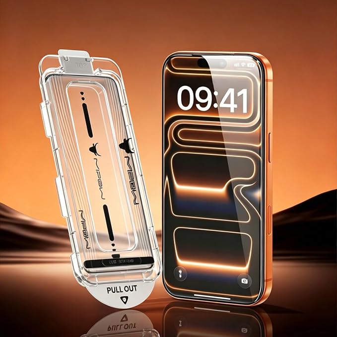 MIPOW KINGBULL cable for iPhone 17 Pro Screen Protector [Quick-Installation Box] 2-Pack 9H+ Hardness Shatterproof Tempered Glass [99.99% HD Clear] [Case Friendly] [Bubble Free] for iPhone 17 Pro 6.3
