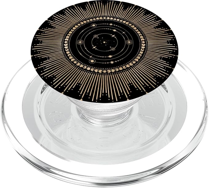 Celestial Moon Phases Planet Black and Gold PopSockets Adhesive PopGrip