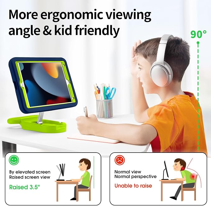 Kids Case for iPad 7th/8th/9th Gen 10.2 inchAdjustable Handle Stand(Black) | Adjustable Portrait/Landscape Stand/Drop Proof with Handle/KickstandChild Friendly Protective for iPad 10.2 2021/2020/201