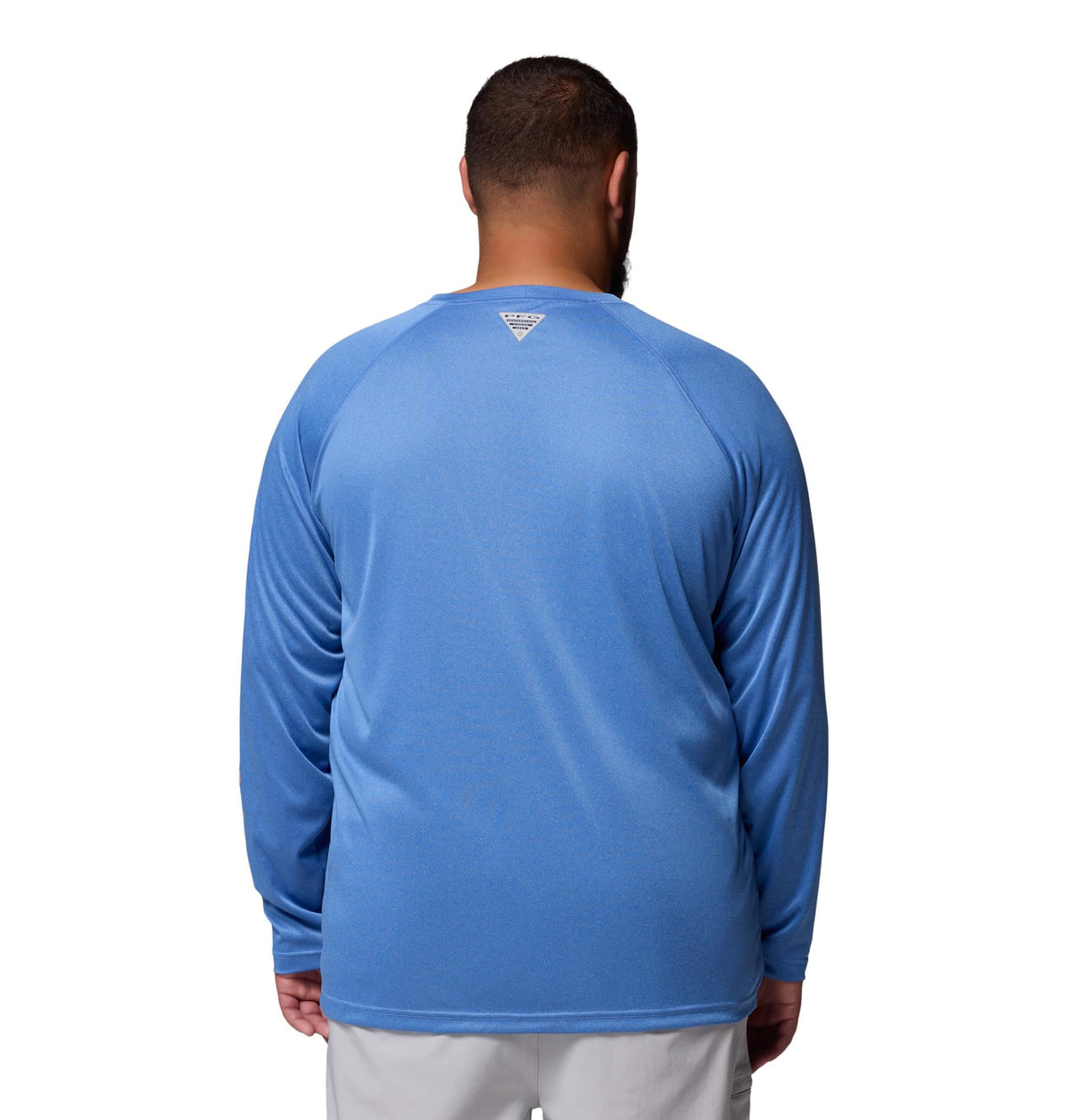 Columbia Men's PFG Terminal Tackle Long Sleeve Fishing Shirt, Vivid Blue Heather/Bright Nectar Logo, 3X Tall