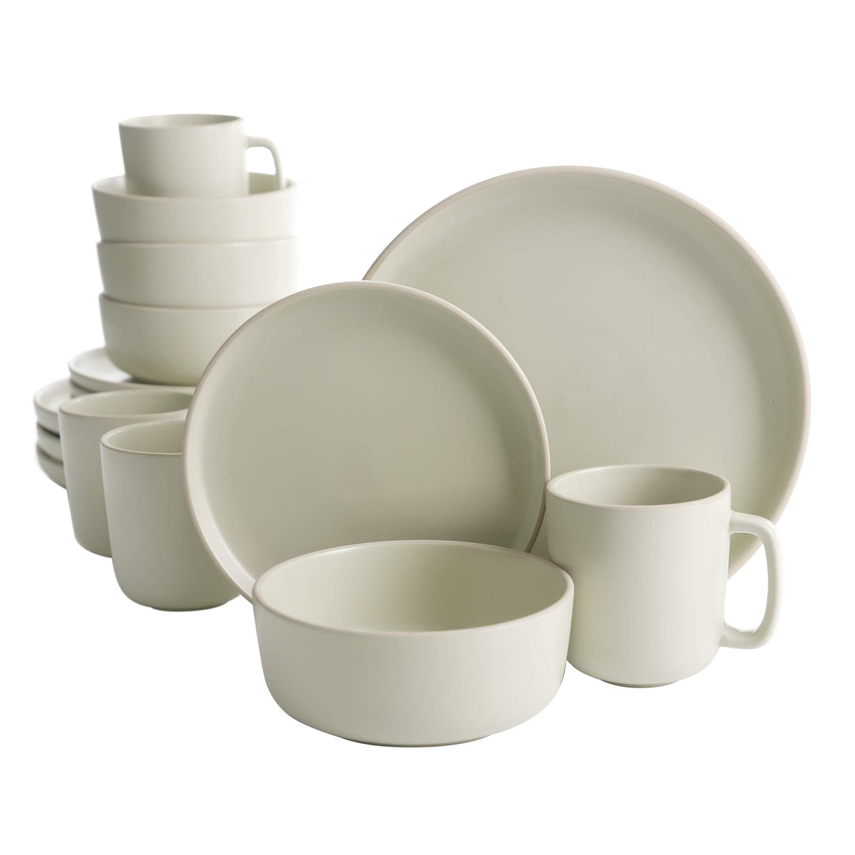 Gibson Home Zuma 16 Piece Round Kitchen Dinnerware Set, Dishes, Plates, Bowls, Mugs, Service for 4, Matte Stoneware, White