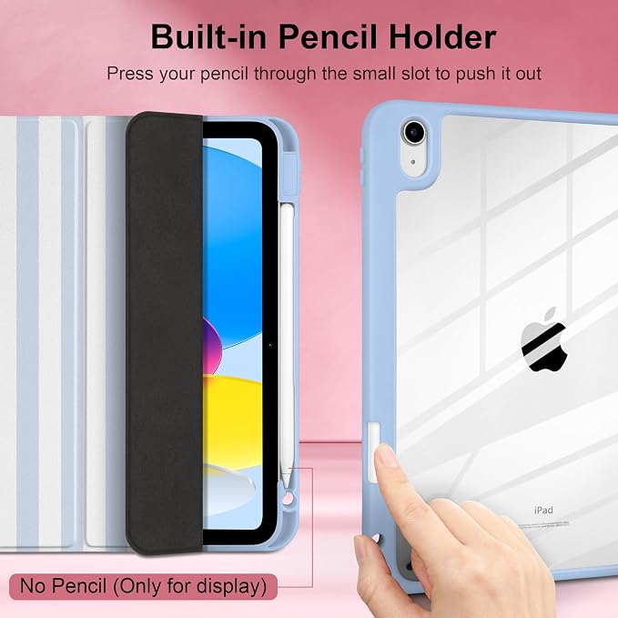 Case for iPad (A16) 11th Generation 11 inch 2025 /iPad 10th Gen 10.9 2022 - Aesthetic Cute Preppy Design Trifold Cover with Soft TPU Bumper Clear Back Auto Sleep/Wake Waves