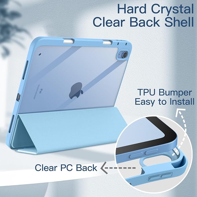 JETech Case Cover for iPad (A16) 11th/10th Gen Black | For 2025/2022 Model Clear Transparent Back Pencil Holder Slim Shockproof Tri-Fold Stand Auto Wake/Sleep
