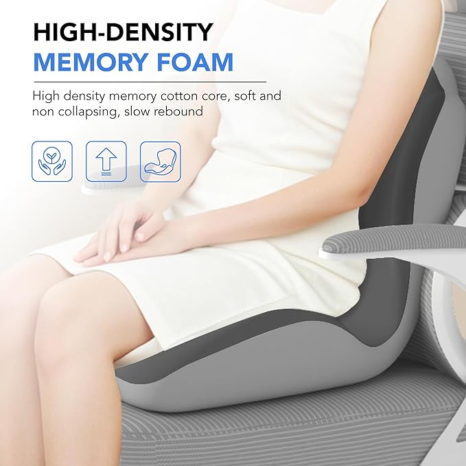 Ergonomic Waist Support and seat Cushion, 2-in-1 Memory Foam pad, Hollow Design for The Coccyx, Suitable for Office Chairs, car Safety Seats and Household use - relieves Lower Back and Hip Pain