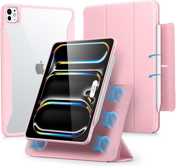 ESR for iPad Pro 13 Inch Case (M5/M4) 2025/2024, Removable Magnetic Cover, Vertical Stand, Fully Supports Pencil Pro and Pencil(USB-C), Rebound 360 Series, Pink