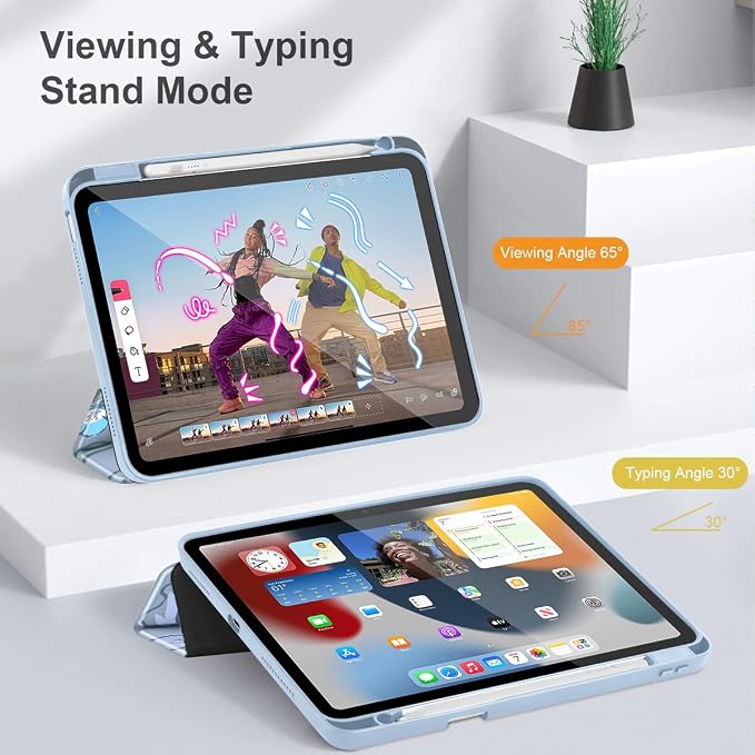 Mektron Case for 2026 iPad Air 11 inch M4 8th (M3 2025 7th /M2 2024 6th) Compatible with iPad Air 10.9 (2022 5th Gen /2020 4th Gen) Shockproof Clear Shell Blue Bows &amp Flowers