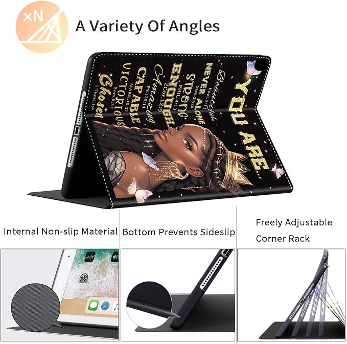 Case for iPad Pro 11 Inch 2022/2021/2020 (4th/3rd/2nd Gen) for iPad Air 5th / 4th Generation 10.9 Inch (2022/2020) Durable Shockproof Protective Cover，Black Woman Queen Afro Design