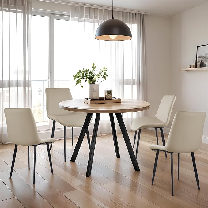 Dining Chairs, Modern PU Leather Dining Room Chair with Sturdy Metal Legs, Upholstered Seat Dinner Chairs Accent Side Chairs for Indoor Kitchen Living Room (Tan, Set of 2)