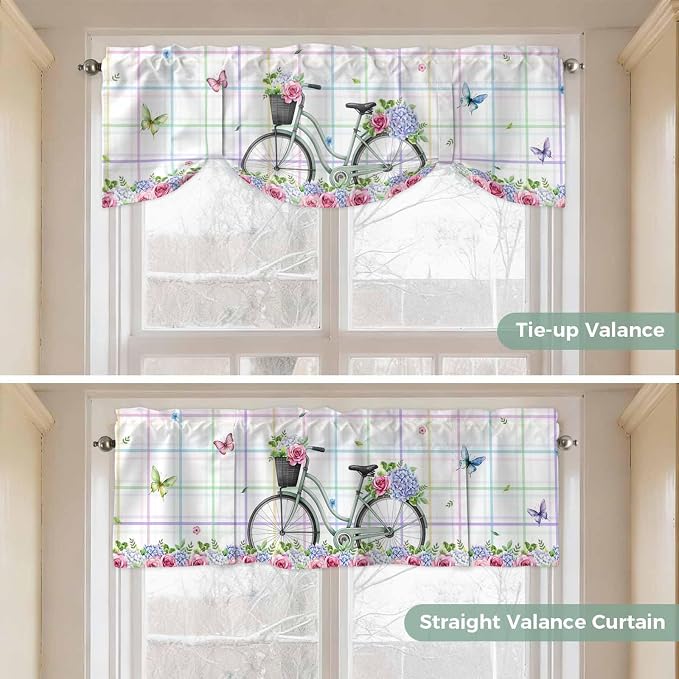 Spring Tie Up Valance Curtains for Windows, Kitchen Curtains Window Shades