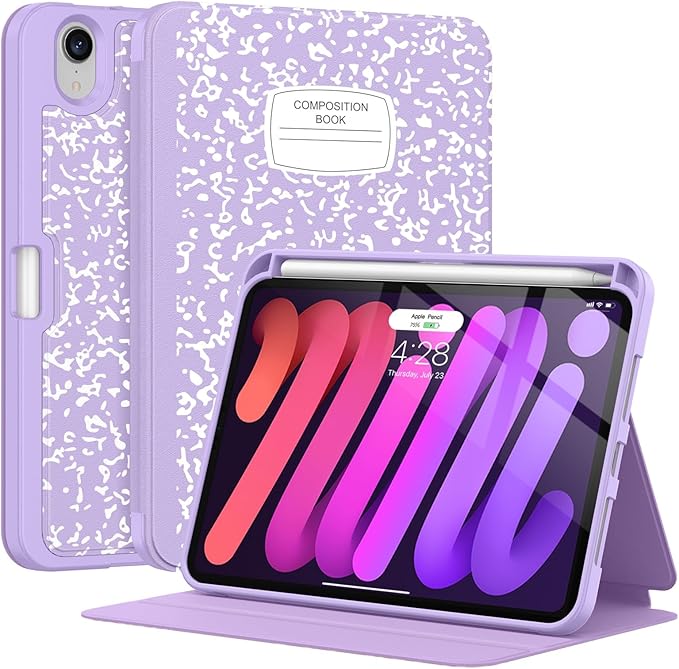 Case for iPad mini 7 (A17 Pro) 2024/Mini 6 2021 8.3-Book Black | Slim Lightweight Folio Stand Case Auto Wake/Sleep Soft TPU Back Cover with Pencil Holder for iPad mini 7th/6th Generation