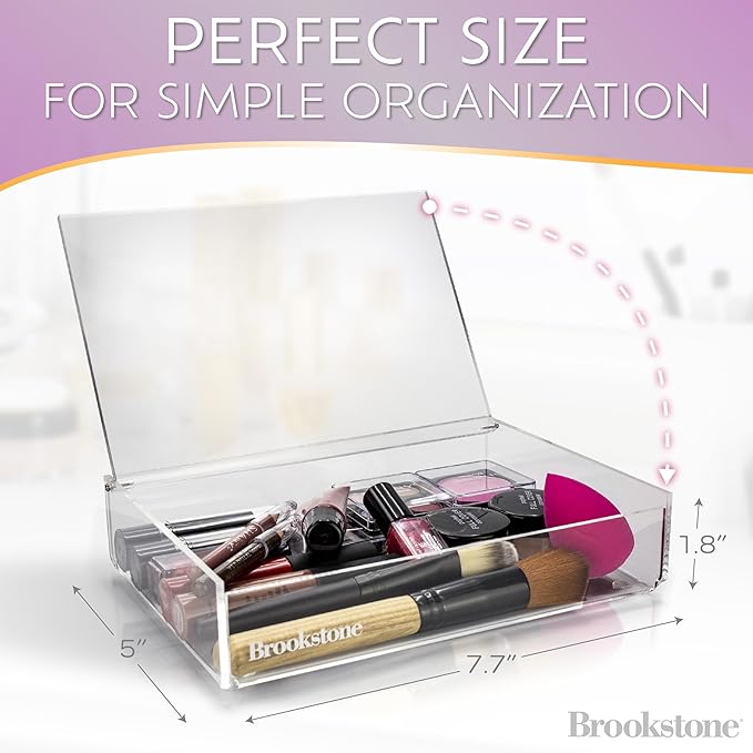 BROOKSTONE [2 PACK Makeup Organizer Acrylic Storage with Lid, Clear Plastic Display Box, Two Piece Cosmetic Case Measuring 7.75” x 5.25” x 1.8…