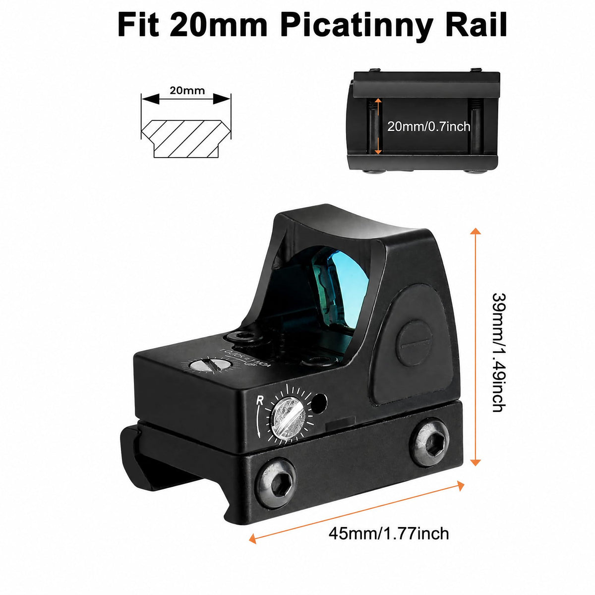 Gotical RMR 3MOA Red Dot Sight Scope Adjustable Brightness for Glock with 20mm Picatinny Mount and MOS Plate for Pistol Handgun