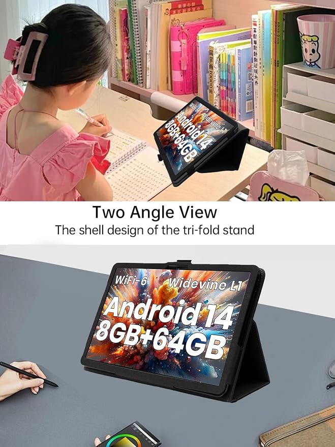 Case for TPZ T10B Android 14 Octa-Core Tablet 10.1 Inch 2024 Upgraded VersionWUNIAK Premium Leather Business Folio Stand Cover with Hand Strap for TabletBlack.
