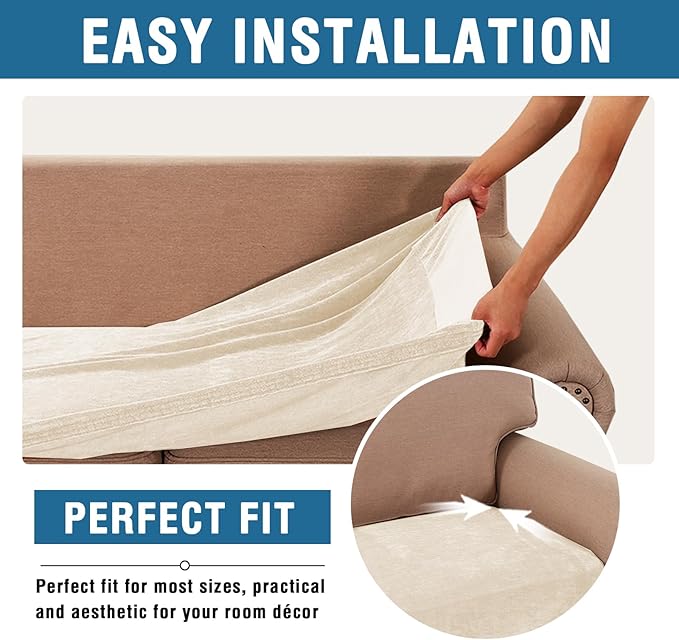 H.VERSAILTEX Chenille Couch Cover High Stretch Armchair Cover Thick Soft Chair Cushion Covers All Seasons Universal Sofa Cover Stretch for Sectional Slipcovers(1 Seater Armchair Cushion Cover,Beige)