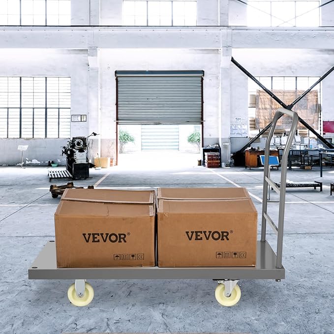 VEVOR Platform Truck, 2000 lbs Capacity Steel Flatbed Cart, 47" Length x 24" Width x 32" Height Flat Dolly, Hand Trucks with 5" Nylon Casters, Heavy-Duty Utility Push Carts for Luggage Moving