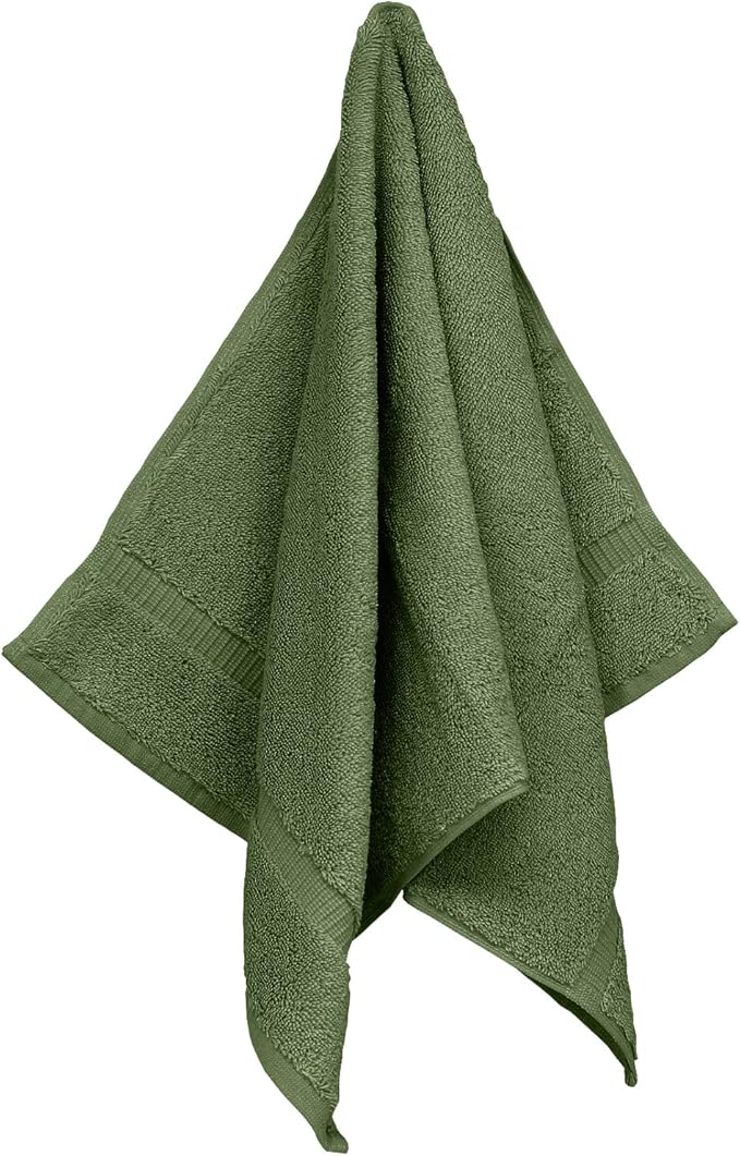 Luxury Hotel & Spa Collection, Quick Dry 100% Turkish Cotton 700 GSM, Eco Friendly Towel, for Bathroom, Gymand Kitchen Dobby Border Soft Hand Towel Set 16 X 30, Moss, Hand Towels - Set of 6