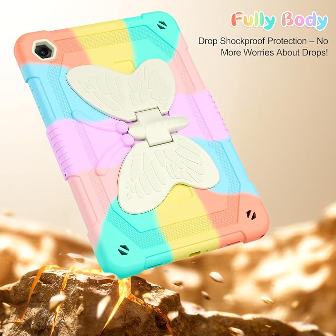 Cover for Samsung Galaxy Tab A11+ Plus/A9+ Plus Case with Screen Protector Galaxy Tab A11+/A9+ 11 inch 2025/2023 Released with Butterfly Stand Shoulder Strap Shockproof case for Kids Girl Colorful