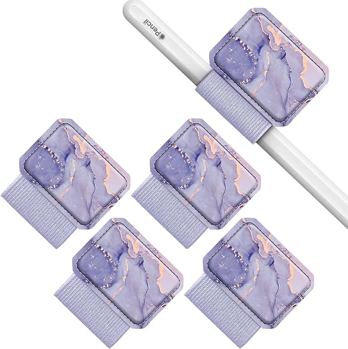 Fintie 4 Pack Pen Loop Holder for Apple Pencil Pro, Apple Pencil (USB-C / 1st / 2nd Generation) and Stylus Pens, Elastic Adhesive Leather Sleeve Attached to Cases, Lilac Marble