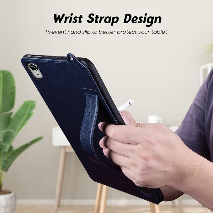 Slim Case for Apple iPad 10th Generation 10.9 Inch 2022 PU Leather Lightweight Hand Strap Stand Feature Drop Protection Back Cover for iPad 10th Gen 10.9 Black