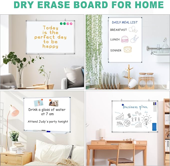 H-Qprobd 3' x 2' Magnetic Whiteboard Large Dry Erase White Board 36"x24" Aluminum Presentation Whiteboard with Long Pen Tray, 6 Markers, 2 Erasers &12 Magnets