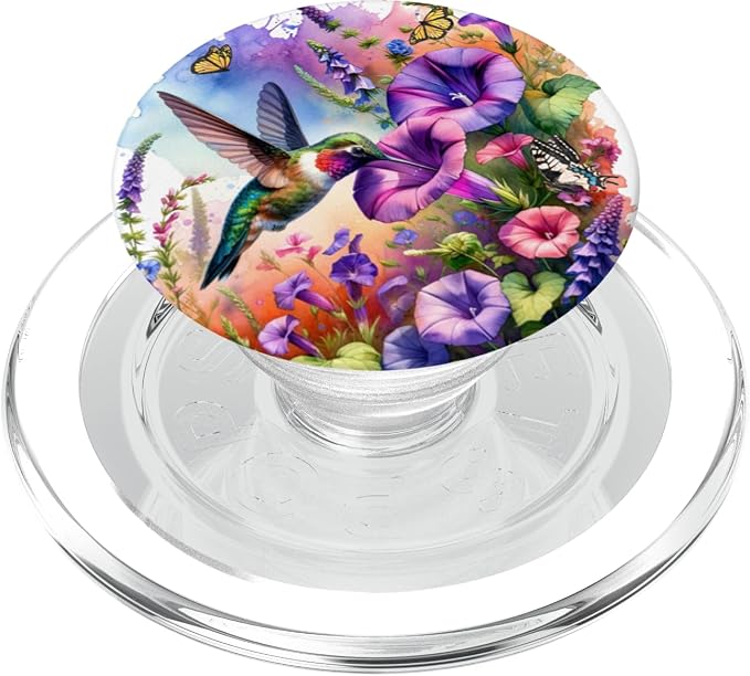 Ruby Throated Hummingbird With Wild Flowers and Butterflies PopSockets PopGrip for MagSafe