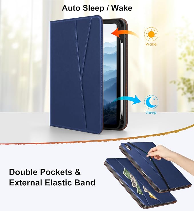DTTO for iPad Air 11 inch Case M4/M3/M2 (2026/2025/2024) Black | 360 Degree Rotating Premium Faux Leather Folio Stand Cover with Pencil Holder Auto Sleep/Wake Multiple Angles Hand Strap