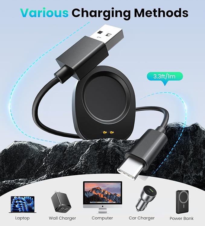 TiMOVO Dock Charger Compatible with Amazfit T-Rex 3/Balance 2, 3.3ft/1m Magnetic Replacement Charging Stand, Smartwatch Accessories
