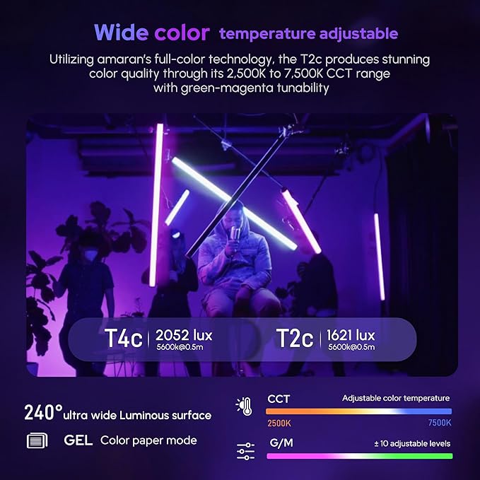 Aputure Amaran T2C RGBWW LED Tube Light 2500K to 7500K,Support APP and DMX Control (T2C 20W 23.6inch/60CM)