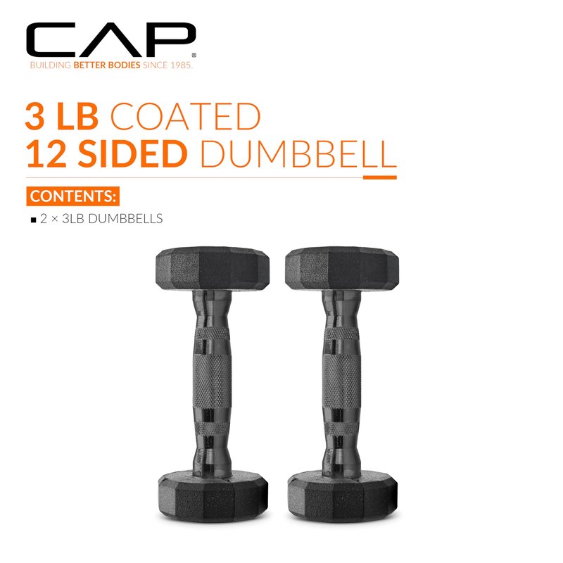 CAP 8 LB 12-Sided Rubber Coated Dumbbell Weight, Rubber Hand Weights for Home Gym Strength Training, Black Oxide Handle, Pair