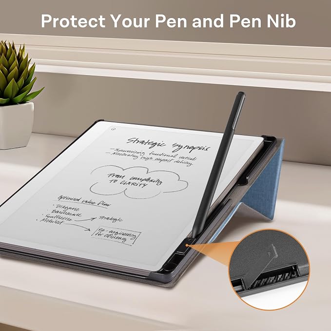 CoBak Case Compatible with Remarkable 2 Paper Tablet Black | Built-in Pen Holder Multi-Angle Foldable Stand Custom Fit for 2020 Released reMarkable 2